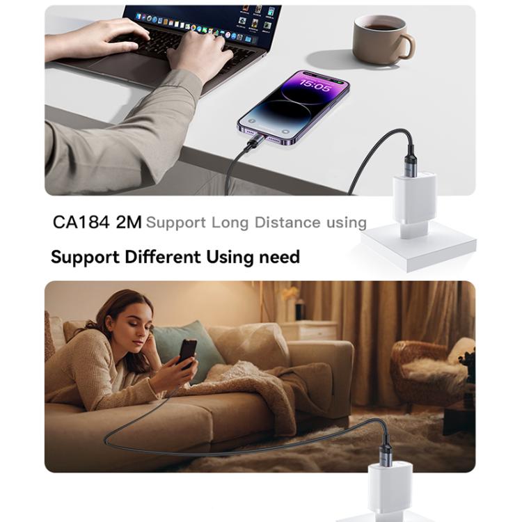 Yesido CA184 PD27W 3A USB-C / Type-C to 8 Pin Charging Data Cable, Length: 2m - Black