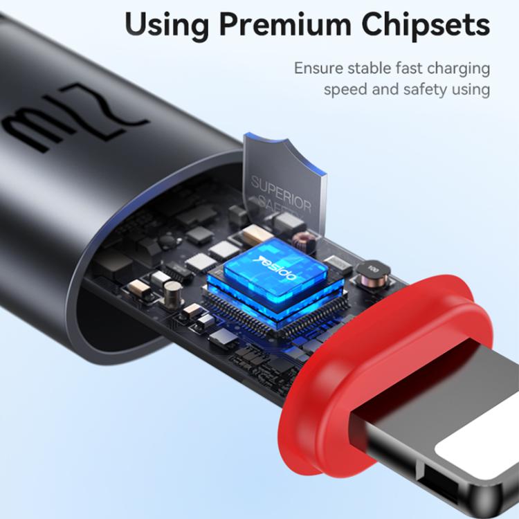 Yesido CA184 PD27W 3A USB-C / Type-C to 8 Pin Charging Data Cable, Length: 2m - Black