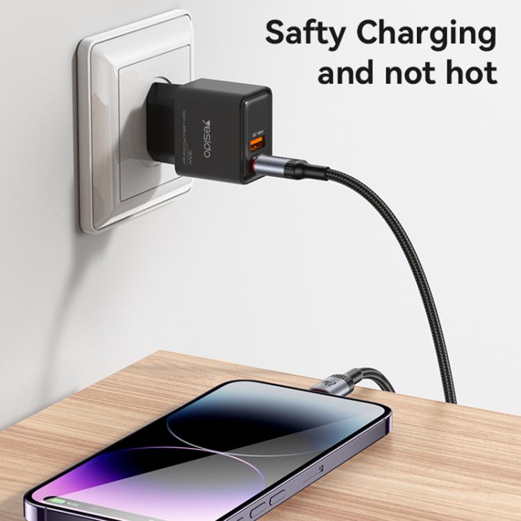 Yesido CA184 PD27W 3A USB-C / Type-C to 8 Pin Charging Data Cable, Length: 2m - Black