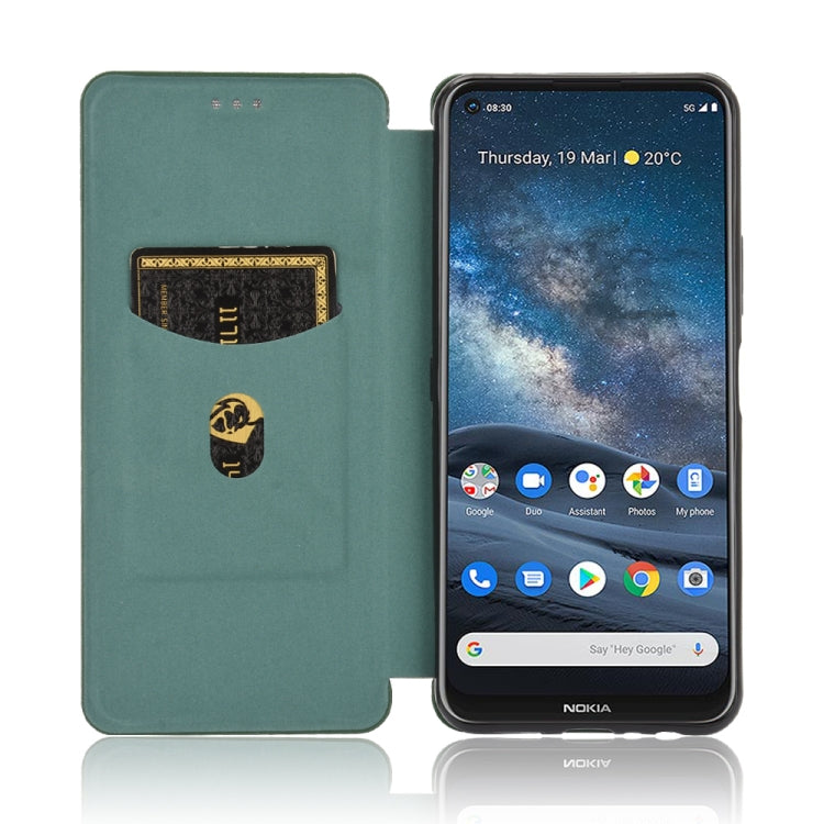 For Nokia 8.3 5G Carbon Fiber Texture Horizontal Flip TPU + PC + PU Leather Case with Card Slot