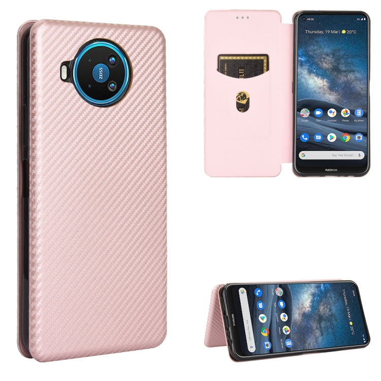 For Nokia 8.3 5G Carbon Fiber Texture Horizontal Flip TPU + PC + PU Leather Case with Card Slot