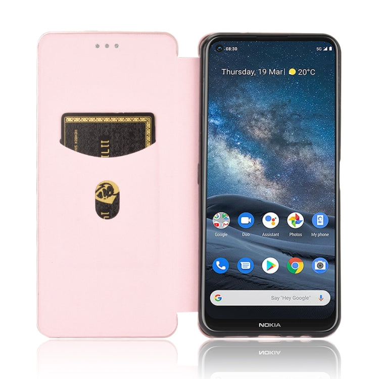 For Nokia 8.3 5G Carbon Fiber Texture Horizontal Flip TPU + PC + PU Leather Case with Card Slot
