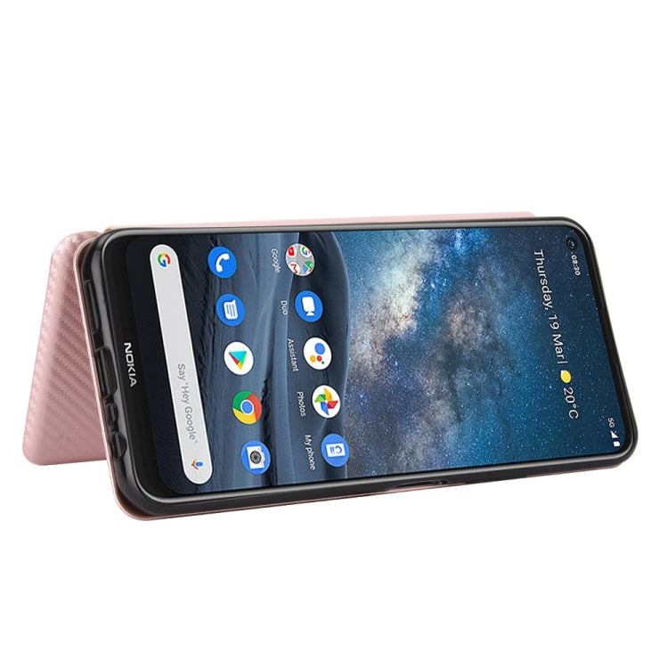 For Nokia 8.3 5G Carbon Fiber Texture Horizontal Flip TPU + PC + PU Leather Case with Card Slot