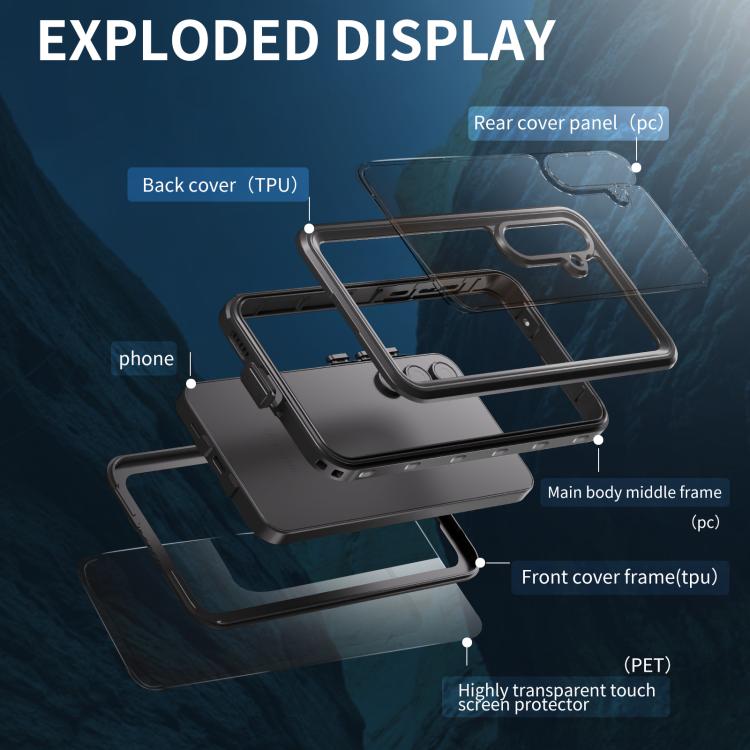 For Samsung Galaxy A55 5G RedPepper 360 Full Body Rugged IP68 Waterproof Phone Case - Black