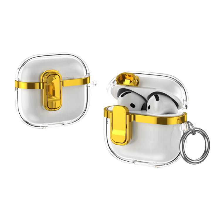 For AirPods 4 Electroplating Transparent Wireless Earphones Case with Security Lock