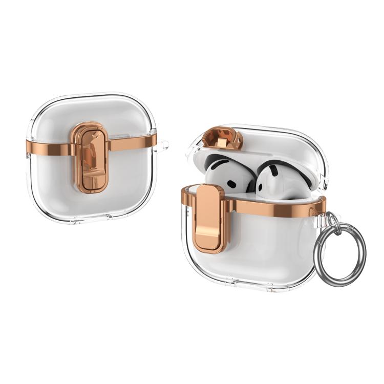 For AirPods 4 Electroplating Transparent Wireless Earphones Case with Security Lock