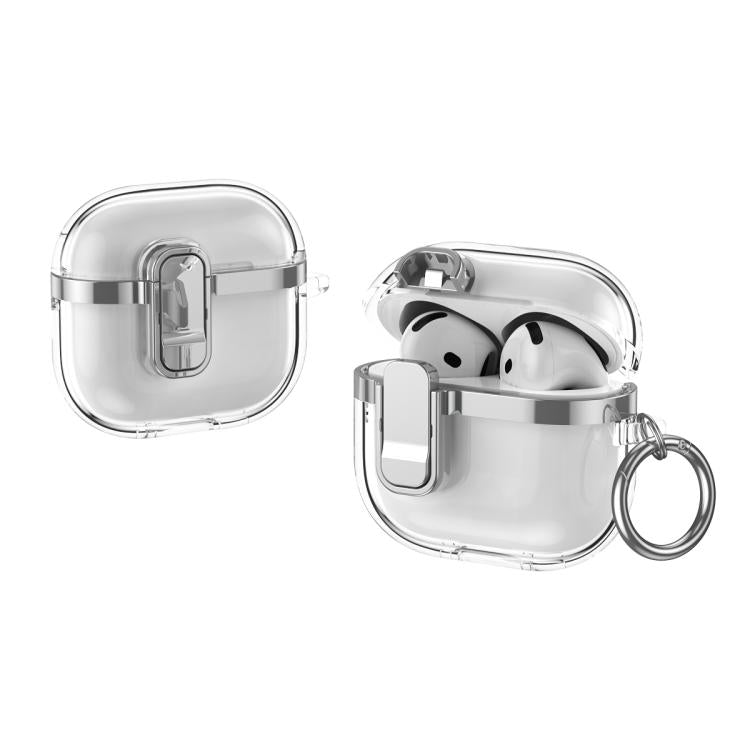 For AirPods 4 Electroplating Transparent Wireless Earphones Case with Security Lock