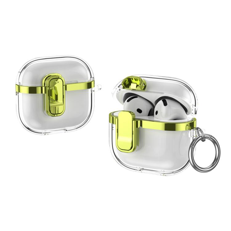 For AirPods 4 Electroplating Transparent Wireless Earphones Case with Security Lock
