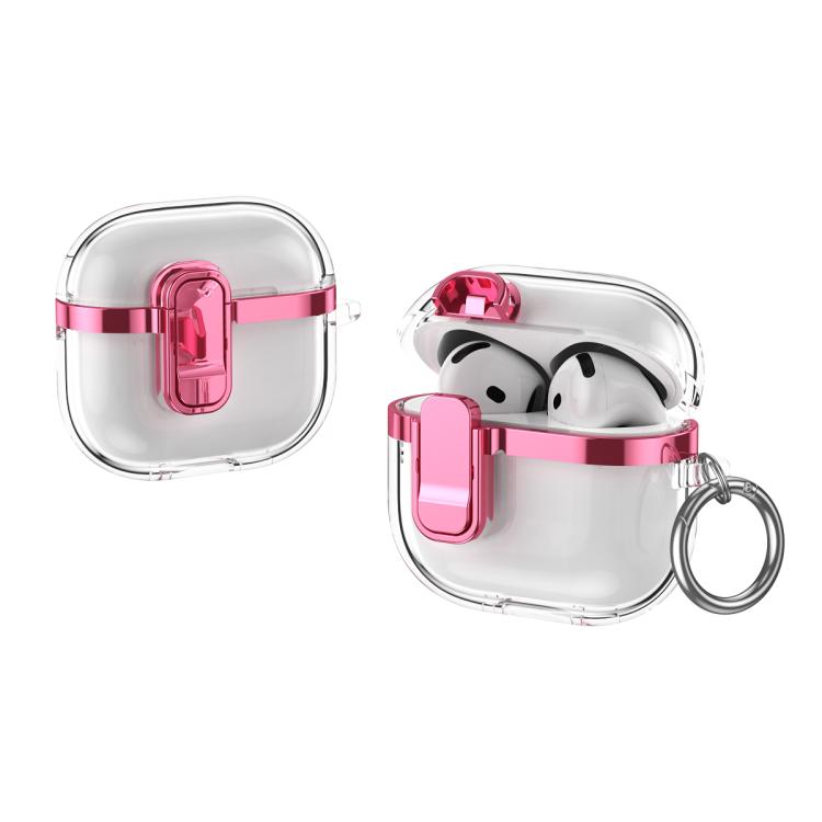 For AirPods 4 Electroplating Transparent Wireless Earphones Case with Security Lock