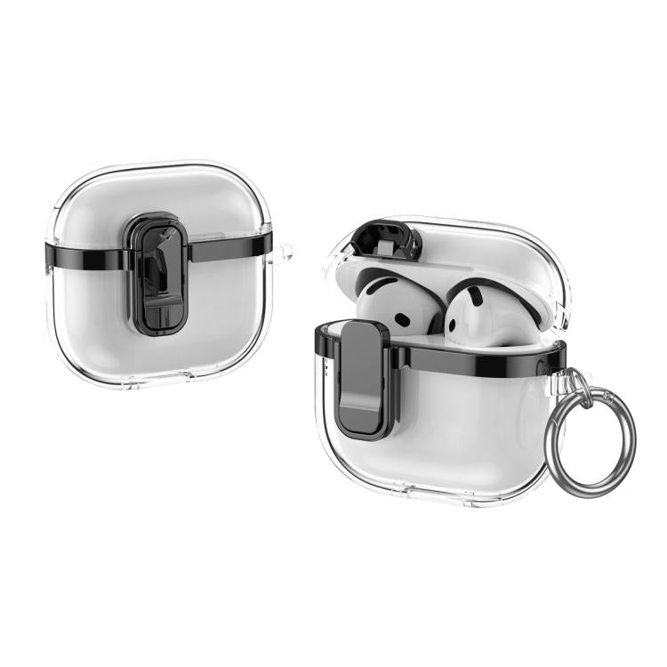 For AirPods 4 Electroplating Transparent Wireless Earphones Case with Security Lock