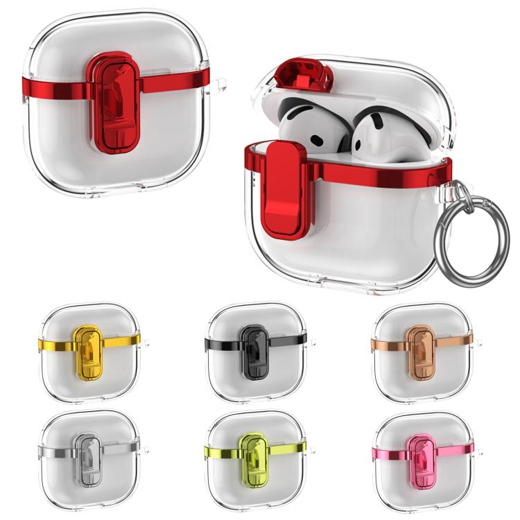 For AirPods 4 Electroplating Transparent Wireless Earphones Case with Security Lock