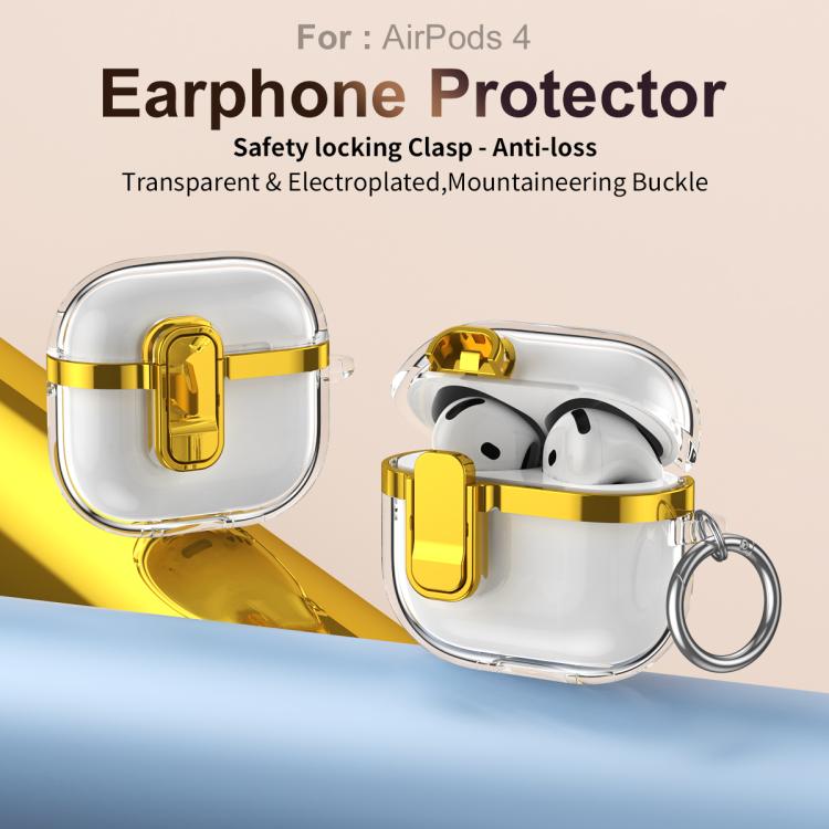 For AirPods 4 Electroplating Transparent Wireless Earphones Case with Security Lock