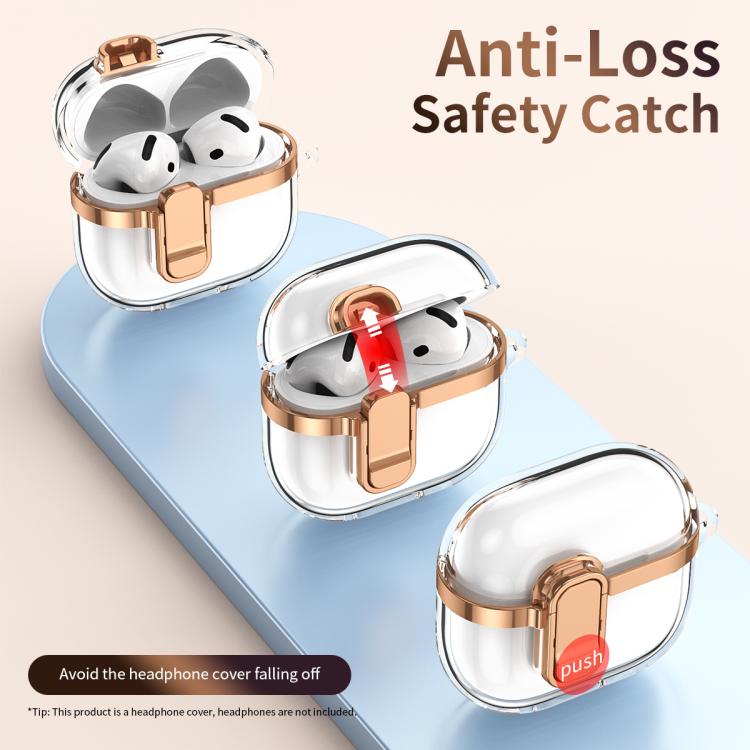 For AirPods 4 Electroplating Transparent Wireless Earphones Case with Security Lock