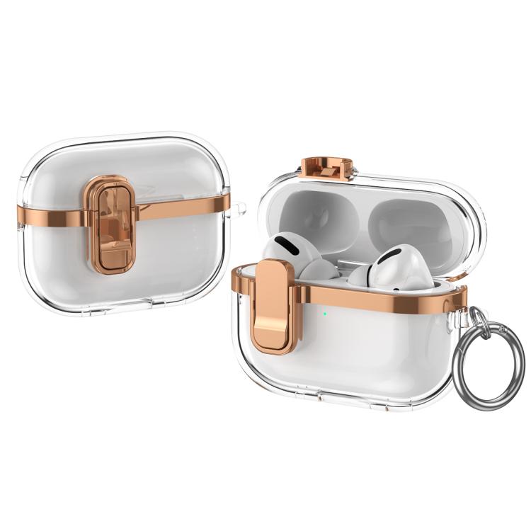 For AirPods Pro 2 Electroplating Transparent Wireless Earphones Case with Security Lock