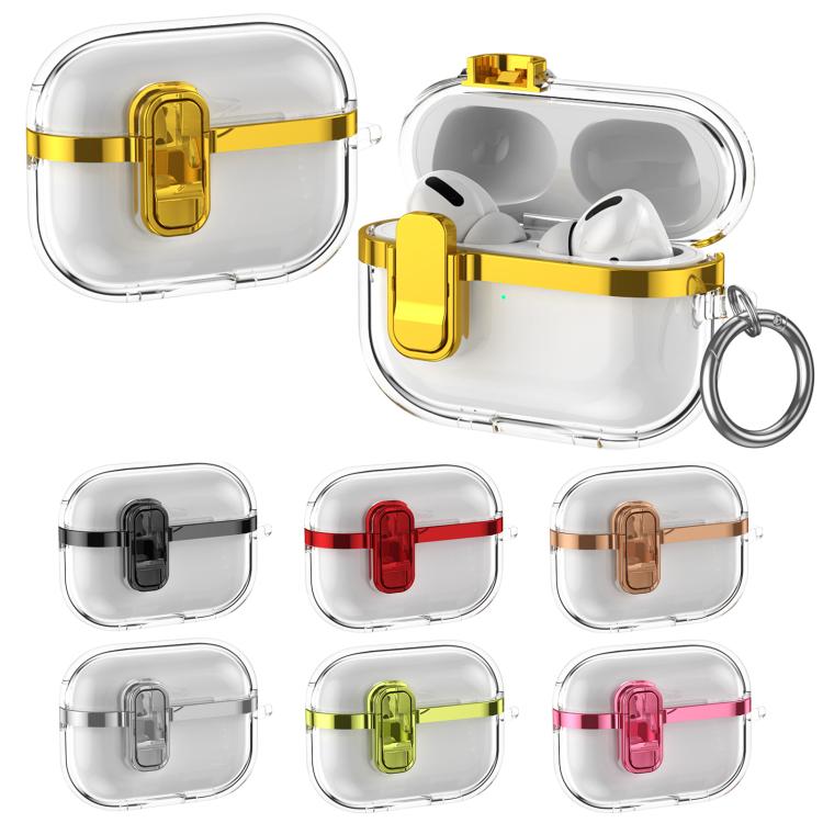 For AirPods Pro 2 Electroplating Transparent Wireless Earphones Case with Security Lock
