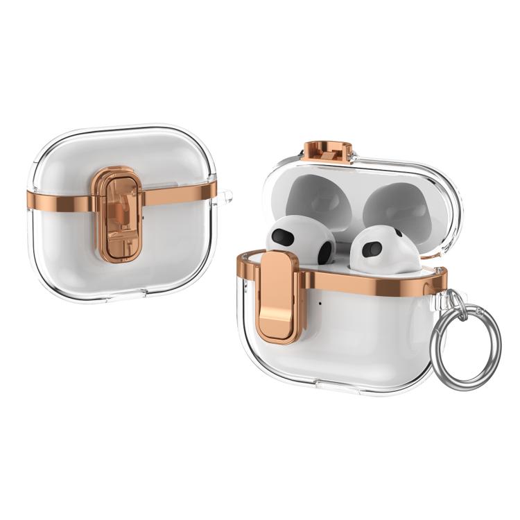 For AirPods 3 Electroplating Transparent Wireless Earphones Case with Security Lock