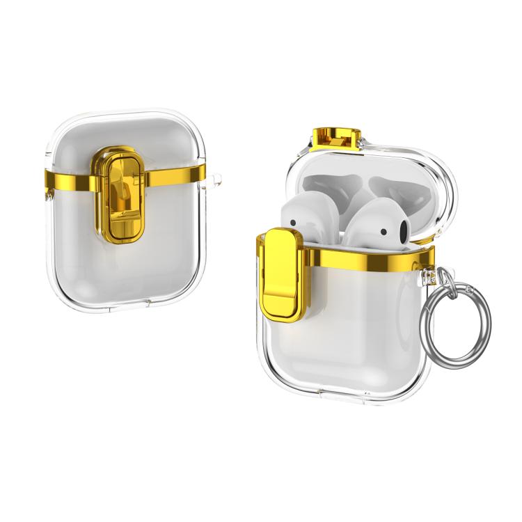 For AirPods 1 / 2 Electroplating Transparent Wireless Earphones Case with Security Lock