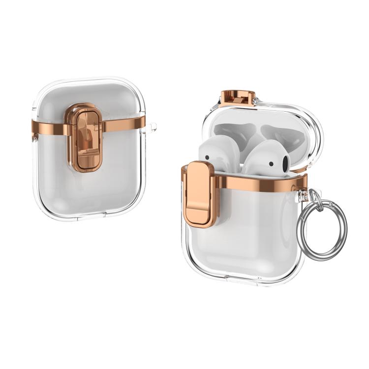 For AirPods 1 / 2 Electroplating Transparent Wireless Earphones Case with Security Lock