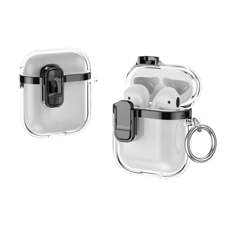 For AirPods 1 / 2 Electroplating Transparent Wireless Earphones Case with Security Lock
