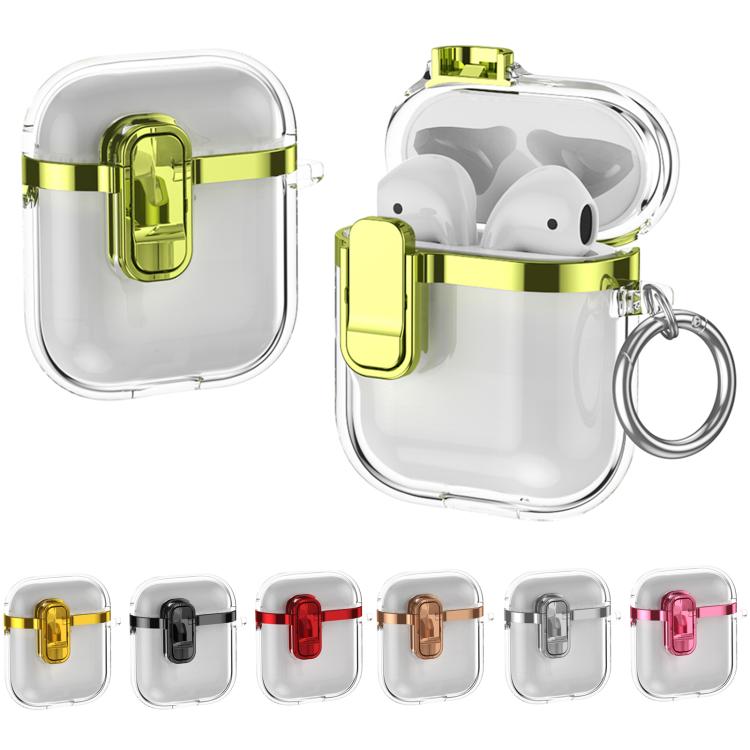 For AirPods 1 / 2 Electroplating Transparent Wireless Earphones Case with Security Lock