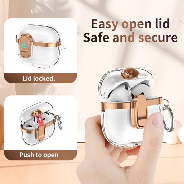 For AirPods 1 / 2 Electroplating Transparent Wireless Earphones Case with Security Lock