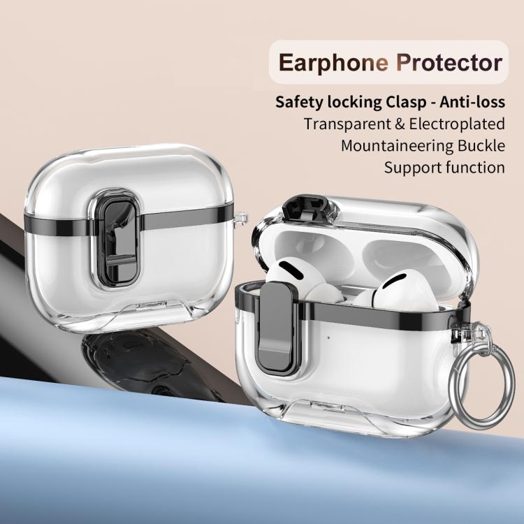 For AirPods Pro 3 Electroplating Transparent Wireless Earphones Case with Security Lock