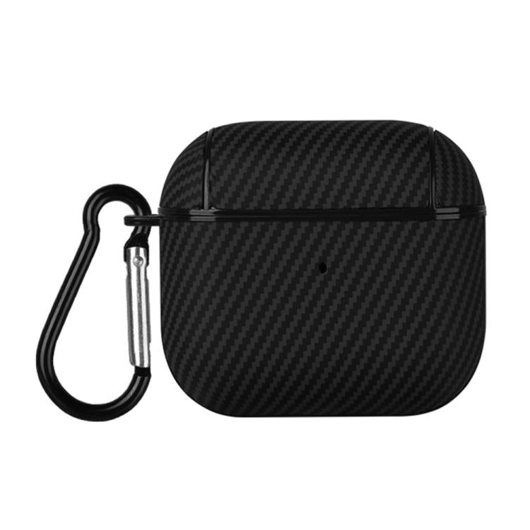 For AirPods 4 Carbon Fibre Texture PU Earbuds Box PC Case with Hook