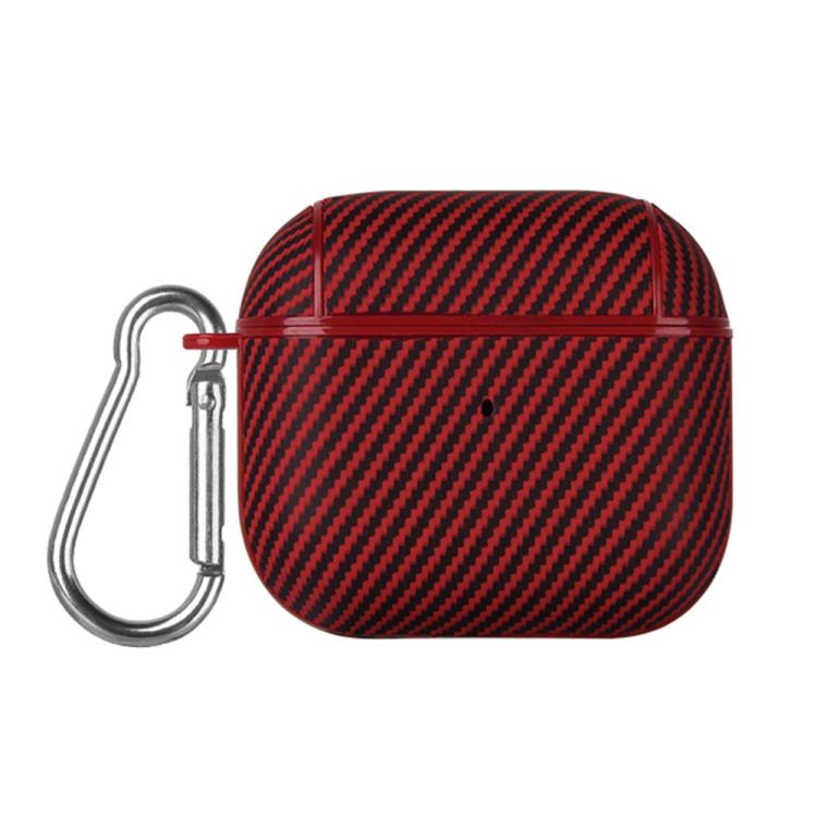 For AirPods 4 Carbon Fibre Texture PU Earbuds Box PC Case with Hook