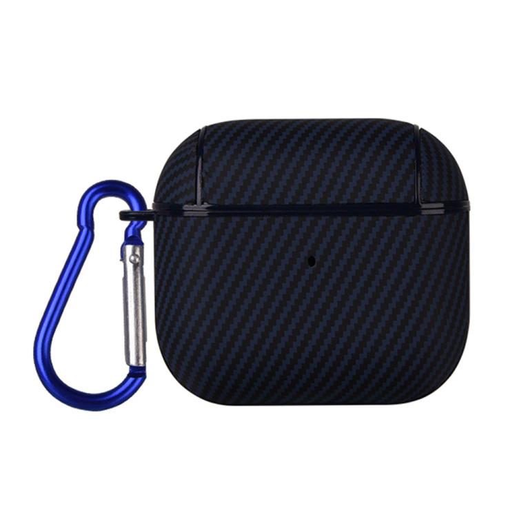 For AirPods 4 Carbon Fibre Texture PU Earbuds Box PC Case with Hook