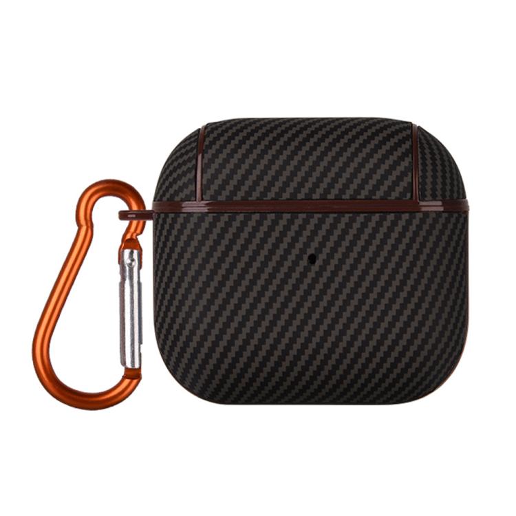 For AirPods 4 Carbon Fibre Texture PU Earbuds Box PC Case with Hook