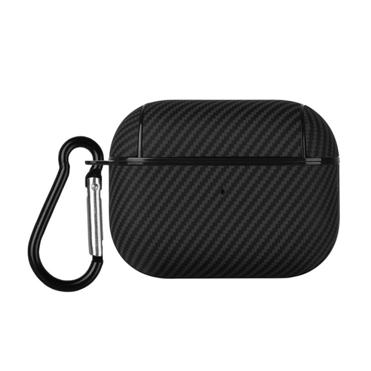 For AirPods Pro 2 Carbon Fibre Texture PU Earbuds Box PC Case with Hook