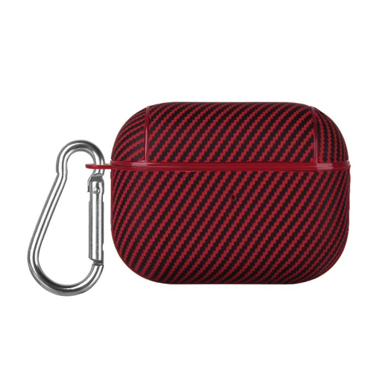 For AirPods Pro 2 Carbon Fibre Texture PU Earbuds Box PC Case with Hook