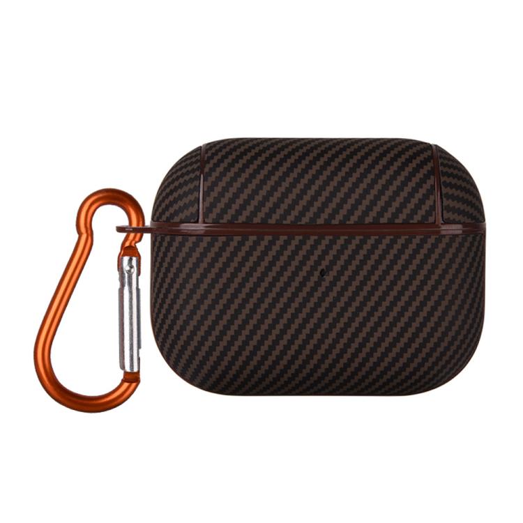 For AirPods Pro 2 Carbon Fibre Texture PU Earbuds Box PC Case with Hook
