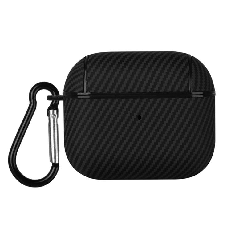 For AirPods 3 Carbon Fibre Texture PU Earbuds Box PC Case with Hook