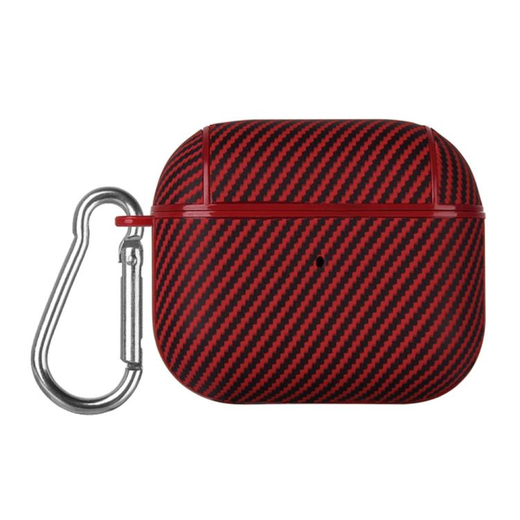 For AirPods 3 Carbon Fibre Texture PU Earbuds Box PC Case with Hook