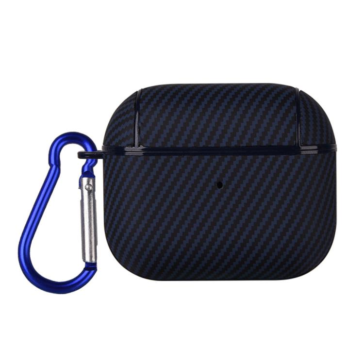 For AirPods 3 Carbon Fibre Texture PU Earbuds Box PC Case with Hook