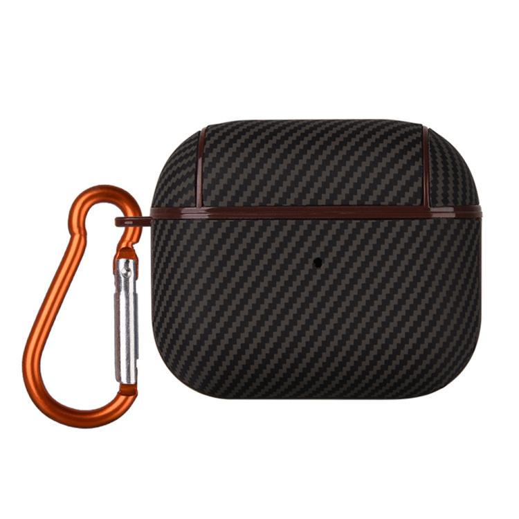 For AirPods 3 Carbon Fibre Texture PU Earbuds Box PC Case with Hook