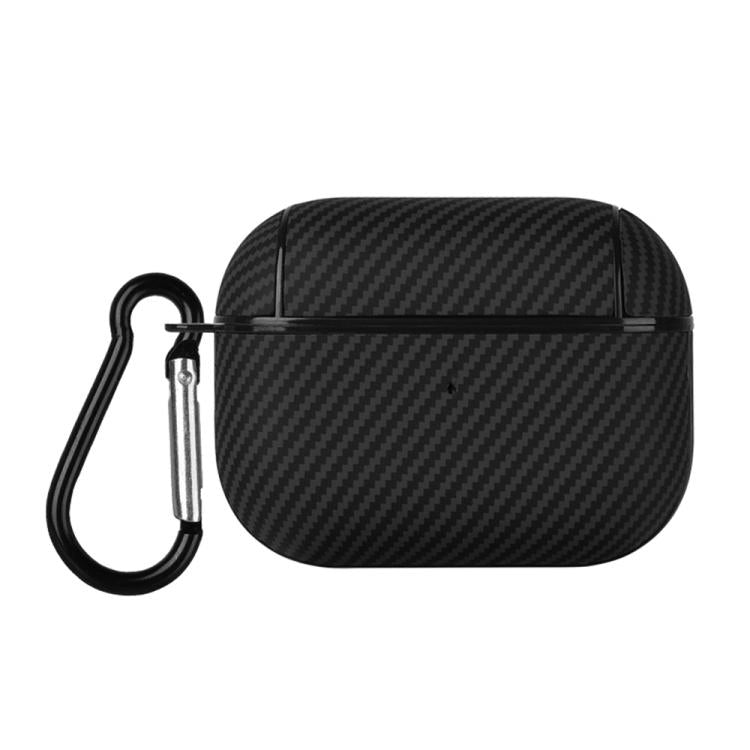 For AirPods Pro Carbon Fibre Texture PU Earbuds Box PC Case with Hook