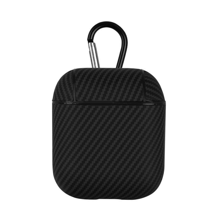For AirPods 1 / 2 Carbon Fibre Texture PU Earbuds Box PC Case with Hook