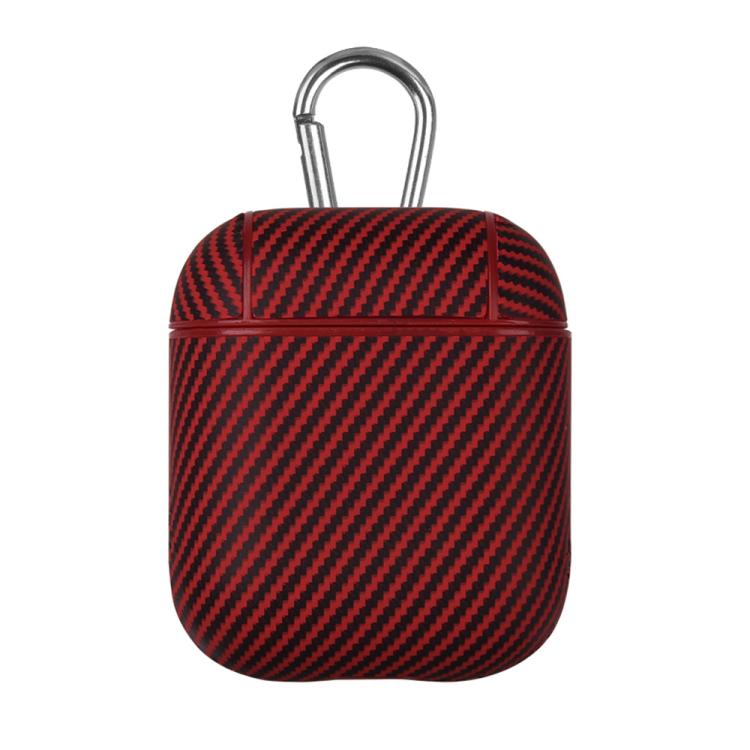 For AirPods 1 / 2 Carbon Fibre Texture PU Earbuds Box PC Case with Hook