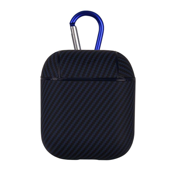 For AirPods 1 / 2 Carbon Fibre Texture PU Earbuds Box PC Case with Hook