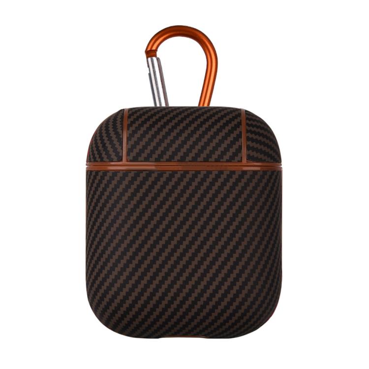 For AirPods 1 / 2 Carbon Fibre Texture PU Earbuds Box PC Case with Hook