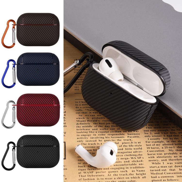 For AirPods 4 Carbon Fibre Texture PU Earbuds Box PC Case with Hook