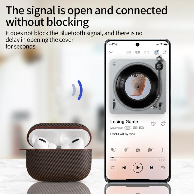 For AirPods 4 Carbon Fibre Texture PU Earbuds Box PC Case with Hook