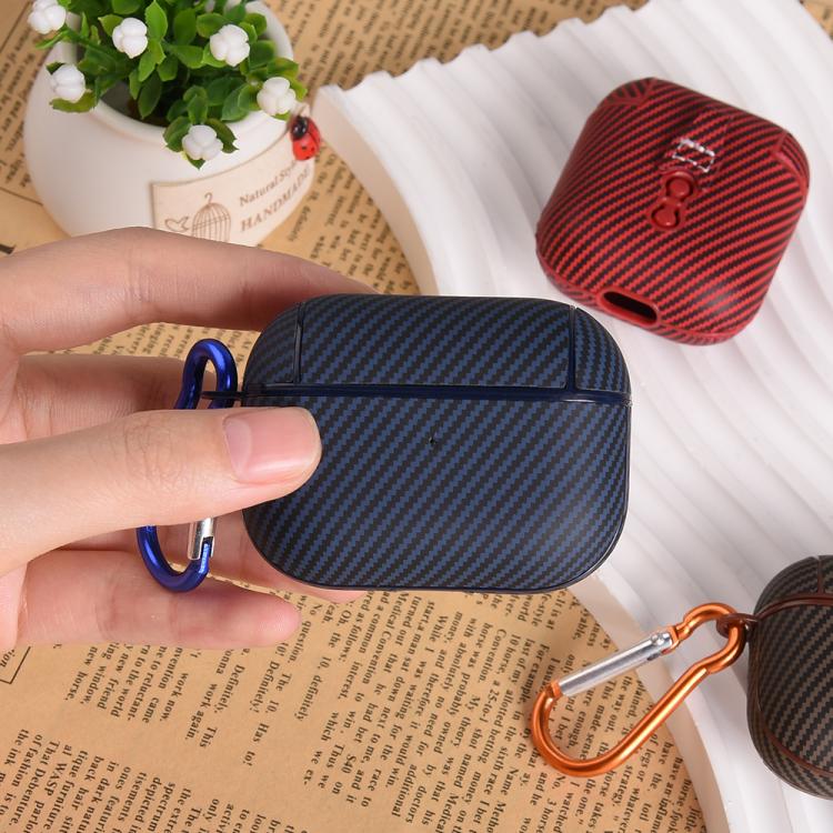 For AirPods 4 Carbon Fibre Texture PU Earbuds Box PC Case with Hook
