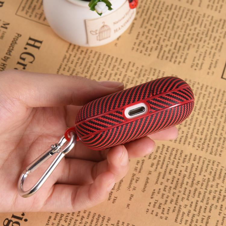 For AirPods 4 Carbon Fibre Texture PU Earbuds Box PC Case with Hook