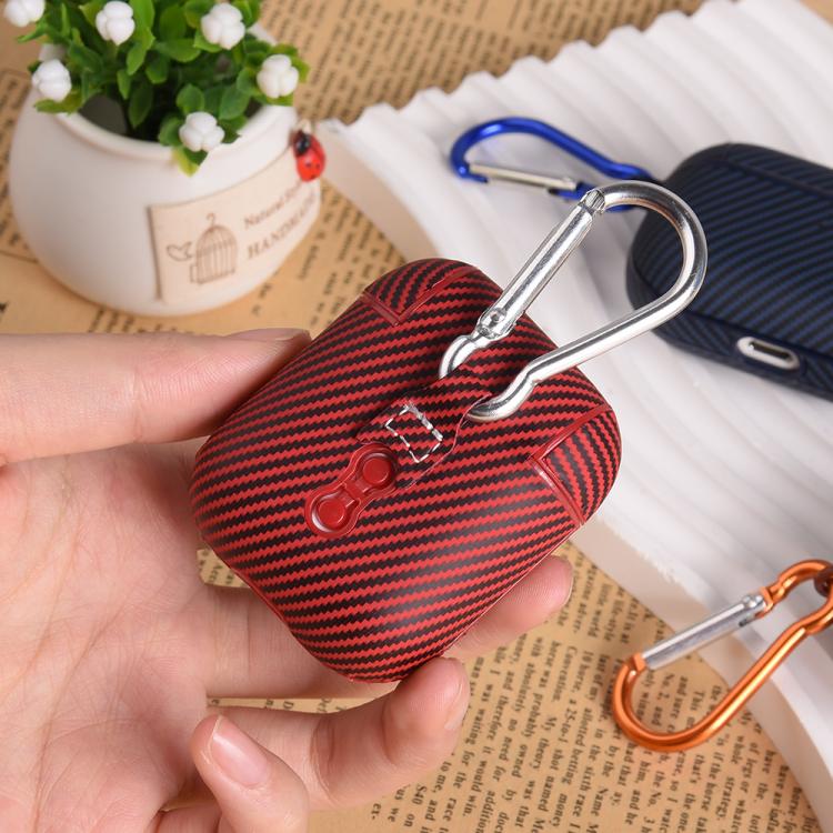 For AirPods 4 Carbon Fibre Texture PU Earbuds Box PC Case with Hook