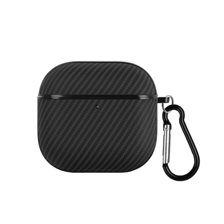 For AirPods 4 Fibre Texture PU Earbuds Box PC Case with Hook