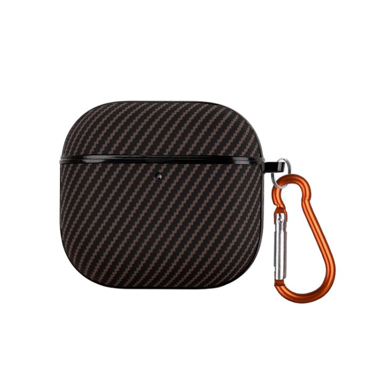 For AirPods 4 Fibre Texture PU Earbuds Box PC Case with Hook