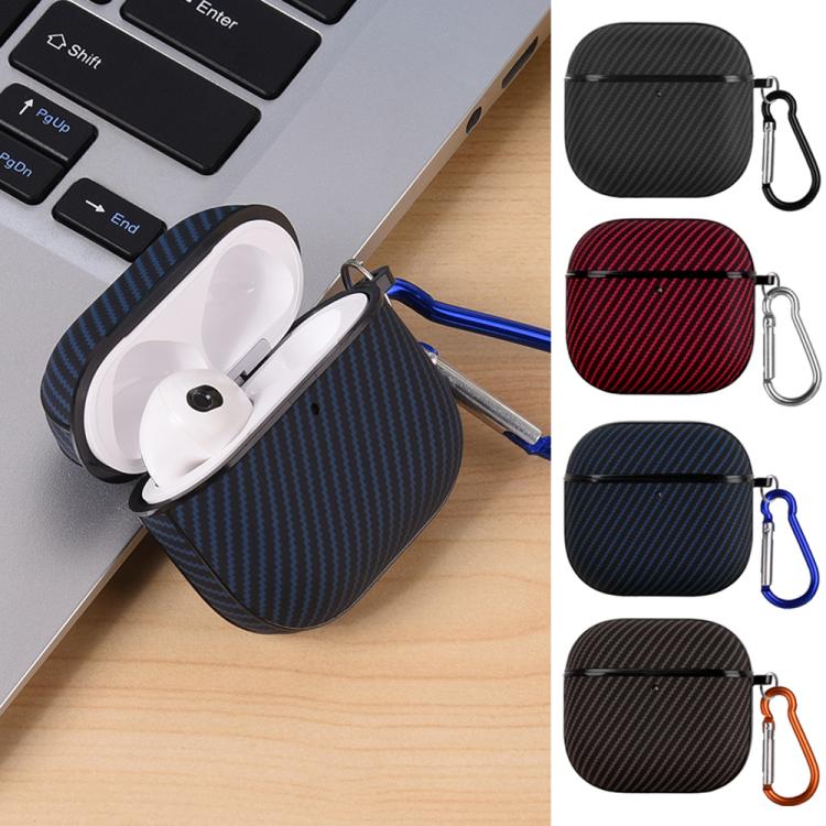 For AirPods 4 Fibre Texture PU Earbuds Box PC Case with Hook